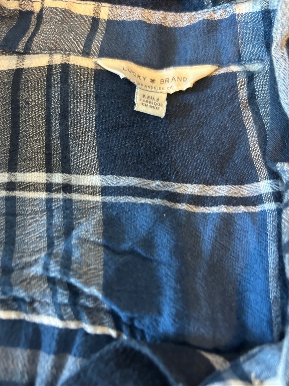 Lucky Brand Blue and White Plaid Casual Button Down Shirt